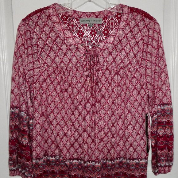 BRAND NEW ABSOLUTELY FAMOUS MAROON BURGUNDY PATTERNED WOMENS SHIRT FRONT TIE S - Picture 1 of 2